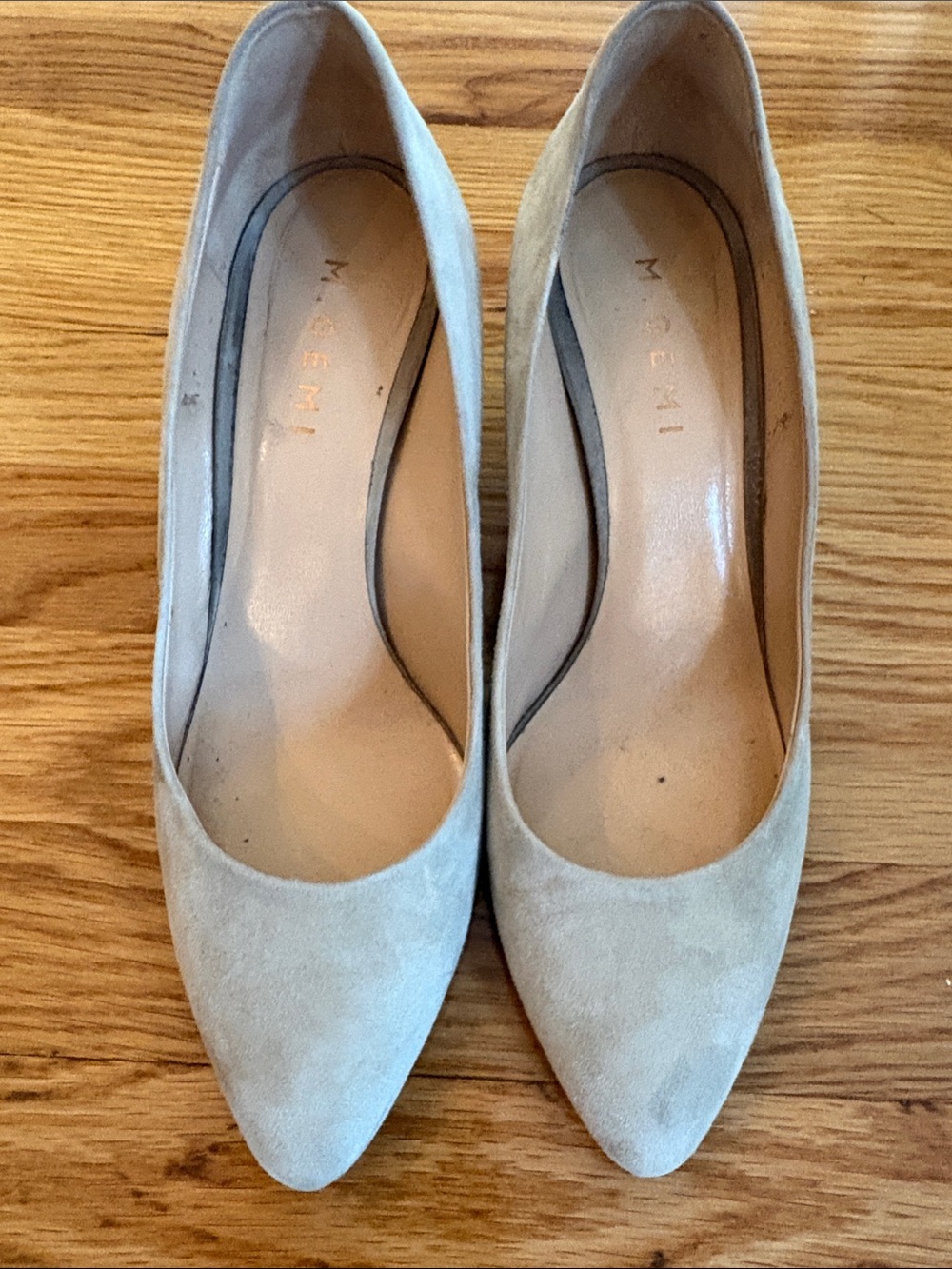 M. GEMI Beige Suede Pointed-Toe Pumps